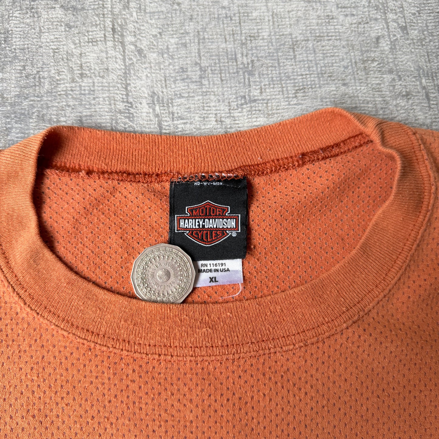 Harley Davidson Skull Orange Singlet Top Size XL Mens Mesh Tank        -A25