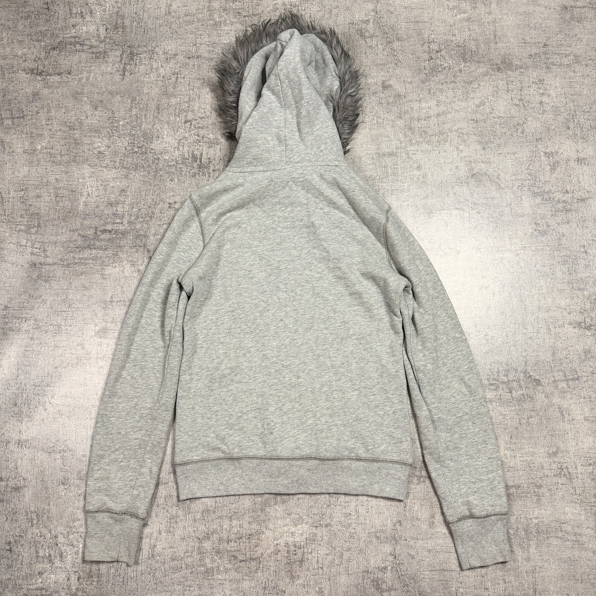 Aeropostale Y2K Womens Fur Hooded Zip Jacket Size M Grey Pink                -D31