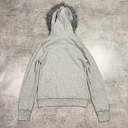 Aeropostale Y2K Womens Fur Hooded Zip Jacket Size M Grey Pink                -D31