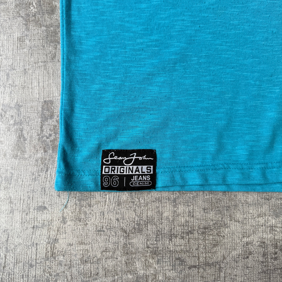 Sean John Y2K Teal Script Logo Graphic T-Shirt Size M Mens                         -E50