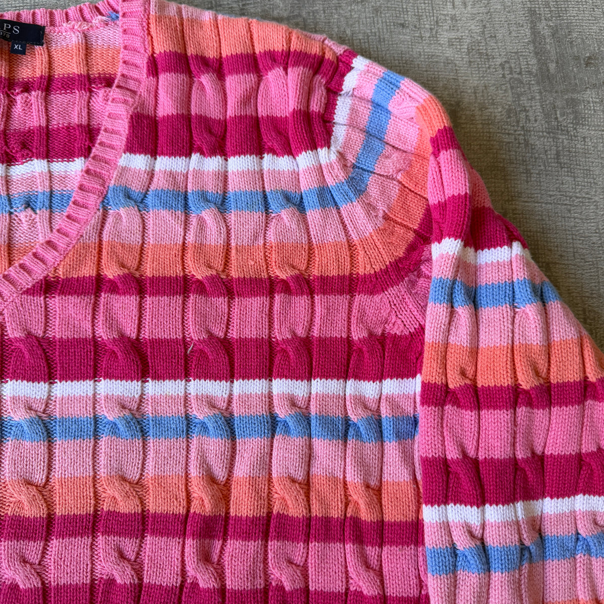 Chaps Ralph Lauren Womens Pastel Cable Knit Sweater Size XL               -E32