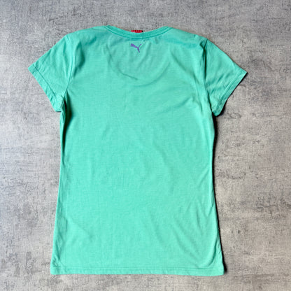 Puma Womens Y2K Graphic Baby Tee Size S Teal Blue Top                 -E59