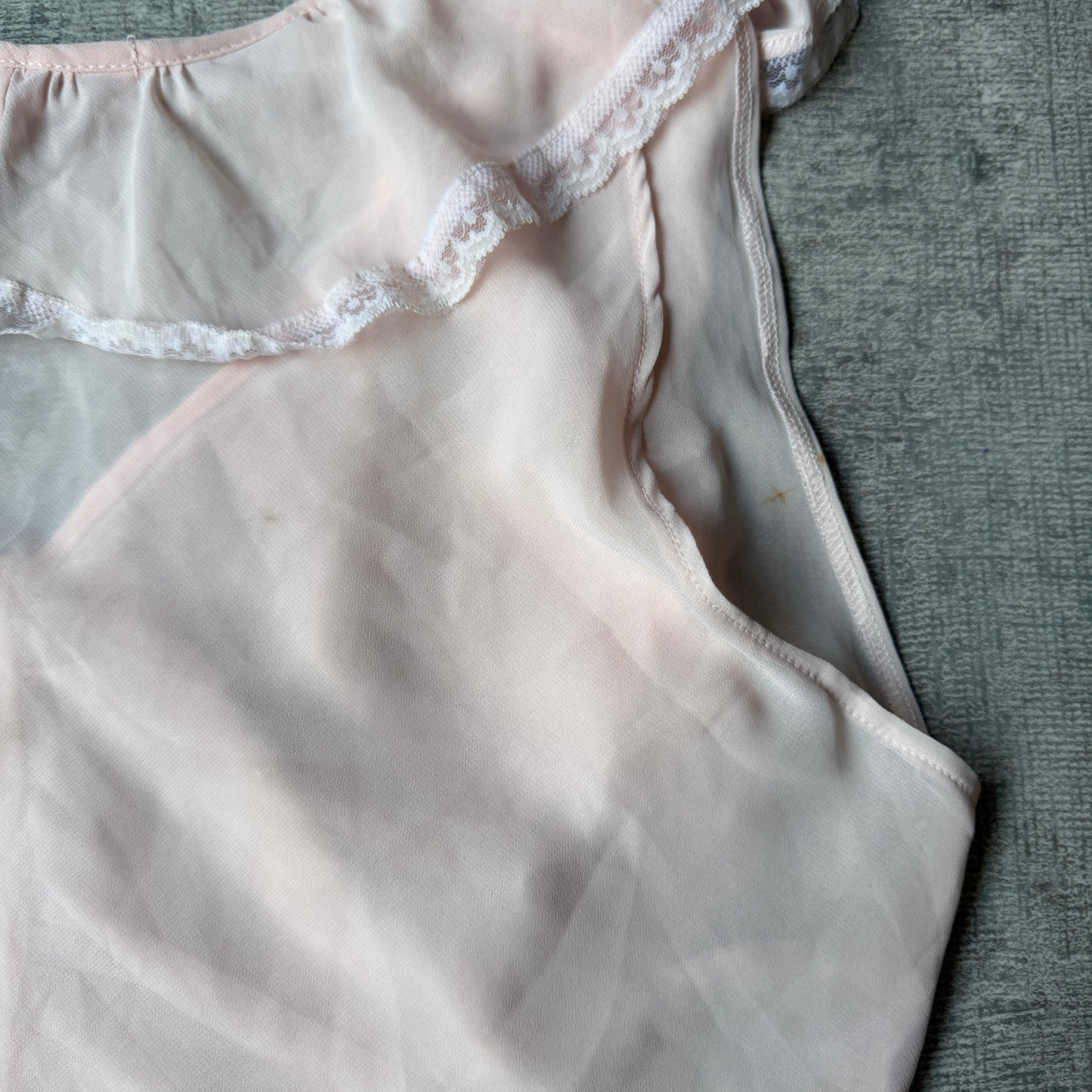 Danoff Womens Baby Pink Y2K Blouse Top Size M Lace Trim        -G53
