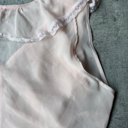 Danoff Womens Baby Pink Y2K Blouse Top Size M Lace Trim        -G53