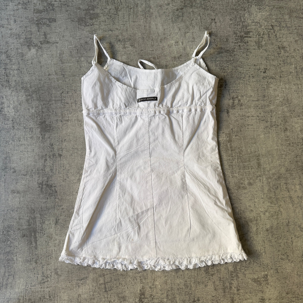 DKNY White Cami Top Longline Y2K Tie Waist Size S Womens          -D48