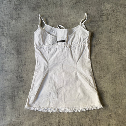 DKNY White Cami Top Longline Y2K Tie Waist Size S Womens          -D48
