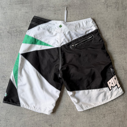 Ripcurl Y2K Boardies Size 30 White Black Green Star Graphic               -A50