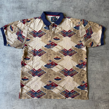 Chaps Ralph Lauren Vintage Polo Shirt Size L Mens Beige/ Navy    -A6