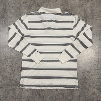 Tommy Hilfiger Crest Logo Long Sleeve Polo Shirt Size S Mens White/ Grey                        -I66
