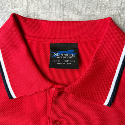 Slazenger Y2K Polo Shirt Size M Mens Navy Red Oversized           -G34