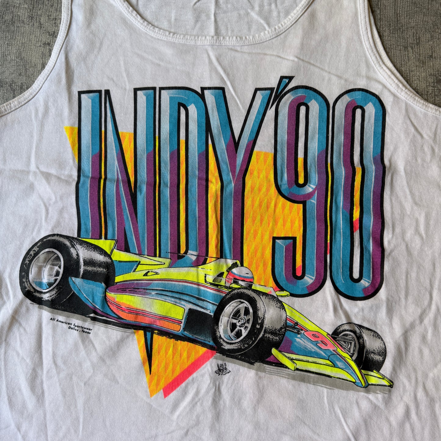 Indy Car 90 Vintage Singlet Size L Mens White Fruit Of The Loom    -A9