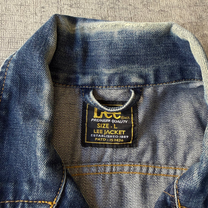 Lee Vintage Denim Jacket Size L Dark Blue Denim Full Button Down          -C17