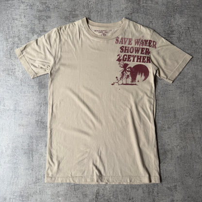 Save Water Shower 2Gether Y2K Graphic T-Shirt Size S Beige/ Red            -B8