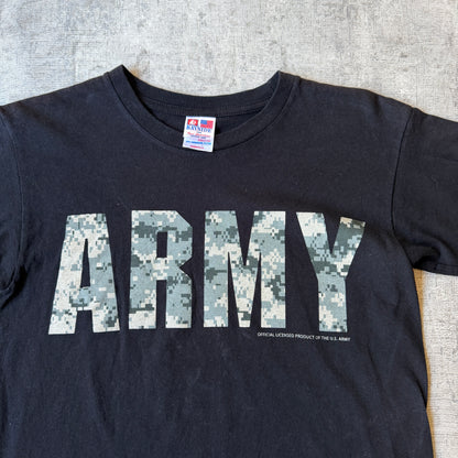 Vintage ARMY Black Graphic T-Shirt Size S Mens Camo Logo      -H45