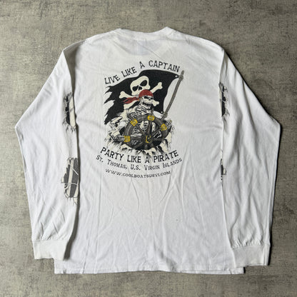 “Live Like A Captain, Party Like A Pirate” Vintage White Graphic Tee Size M Mens                      -E44