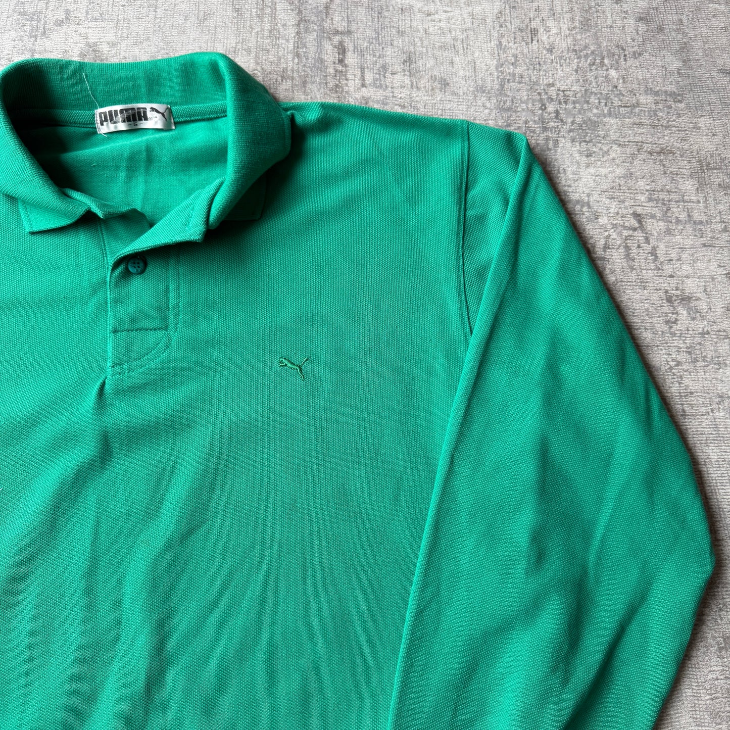 Vintage Puma Green Long Sleeve Polo Shirt Size M-L Mens             -C34