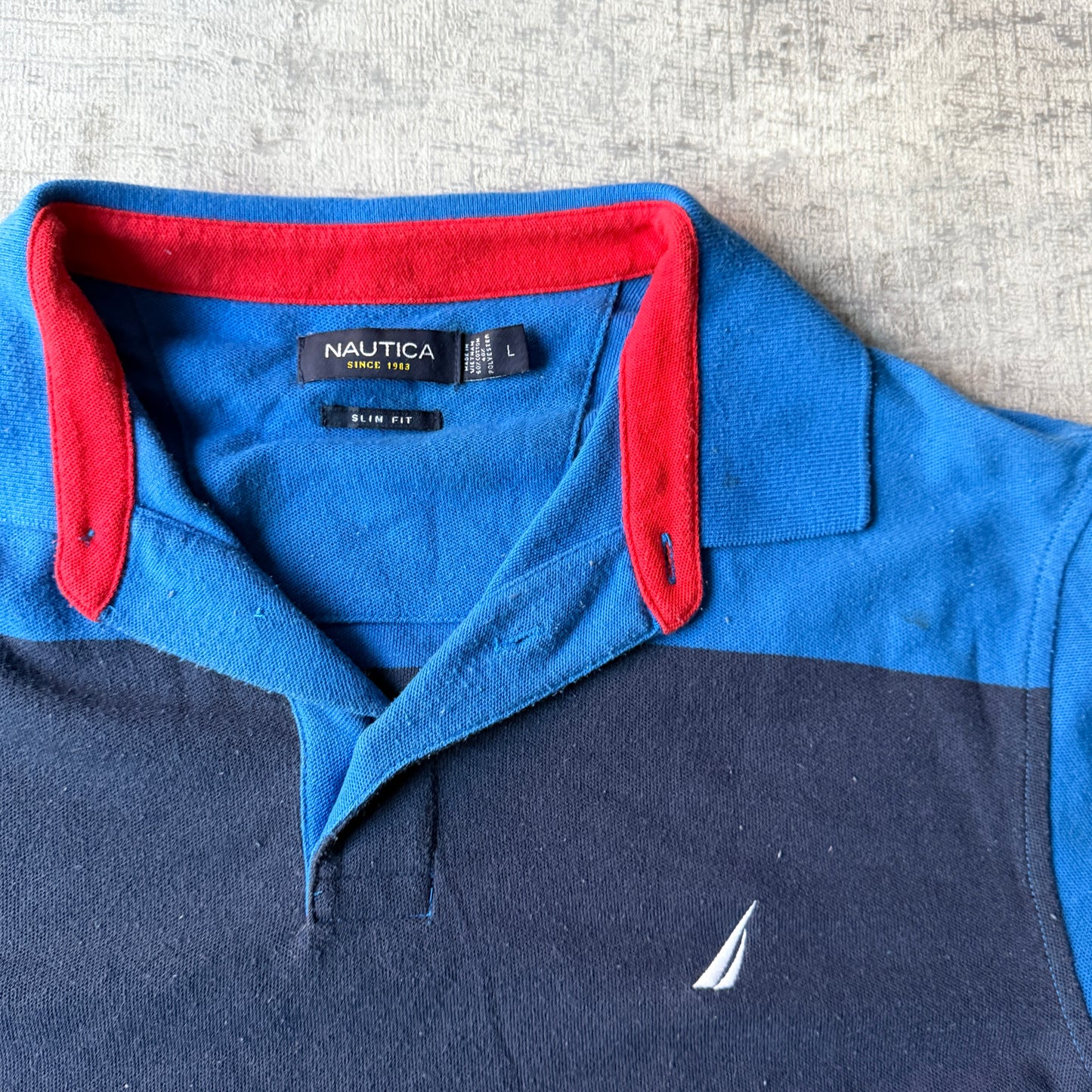 Nautica Y2K Mens Striped Polo Shirt Size L Mens Blue Red          -D52