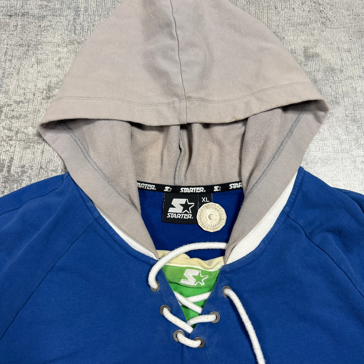 Vintage Starter Hockey Hoodie Size XL Mens Blue Green                -D19