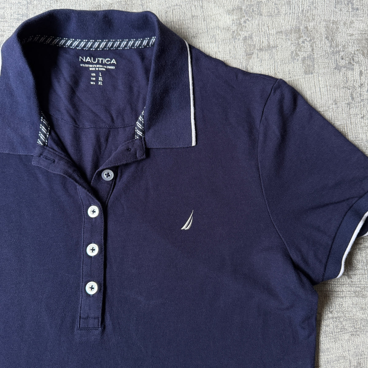 Nautica Womens Navy Blue Polo Shirt Size L Fitted Y2K            -F65