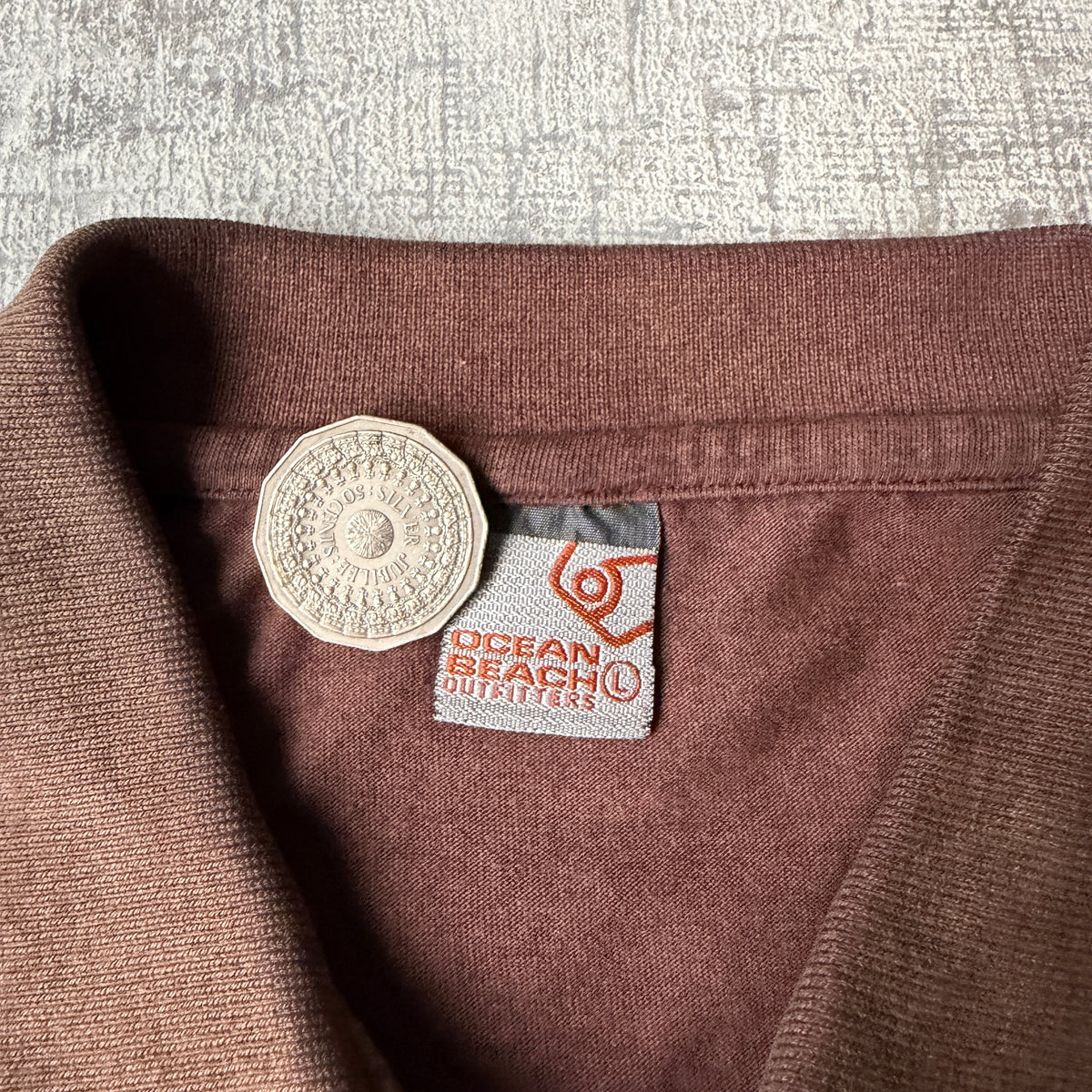 Ocean Beach Mens Polo Shirt Size L Beige Brown                 -F36