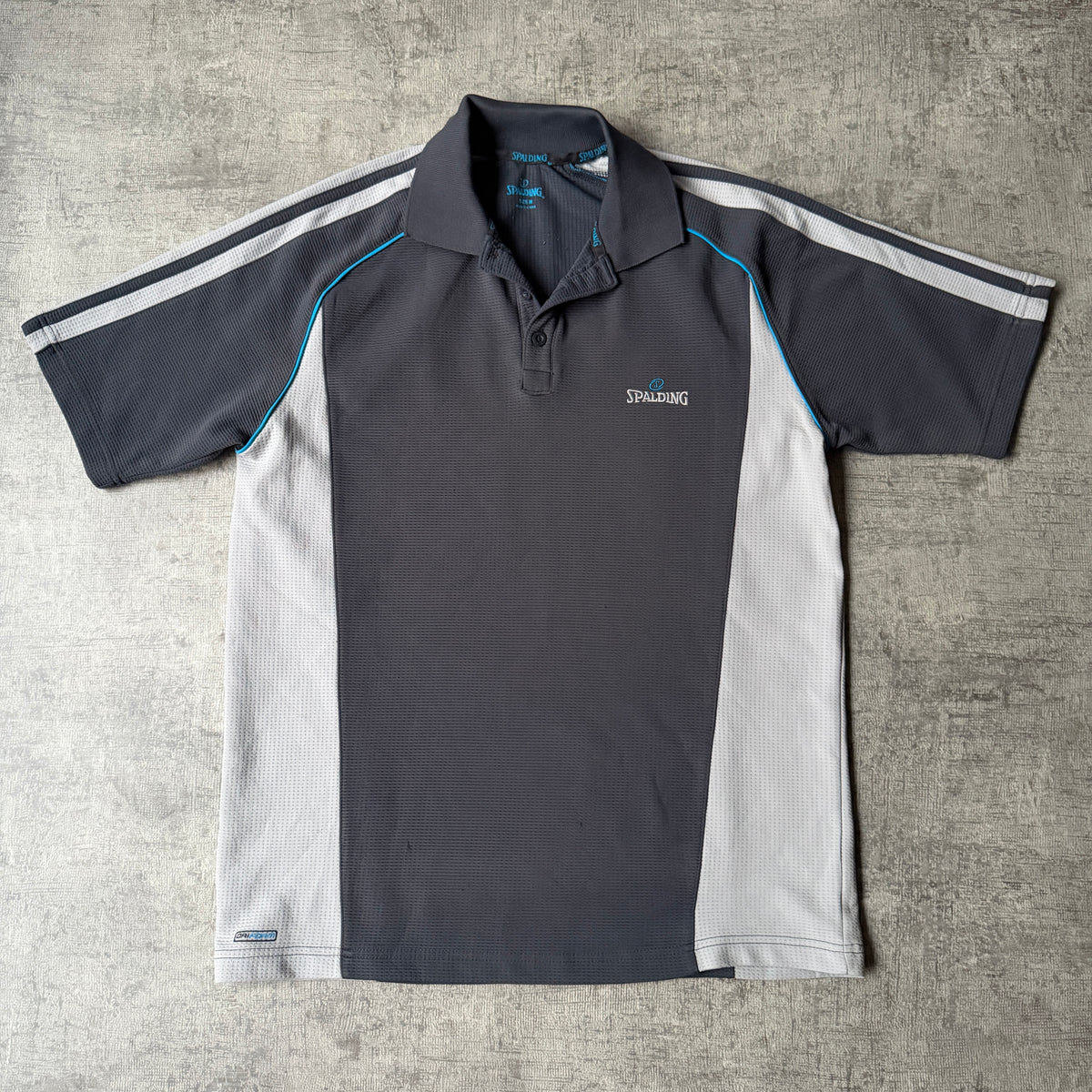 Spalding Y2K Tennis Polo Shirt Size M Mens Grey White                    -F40