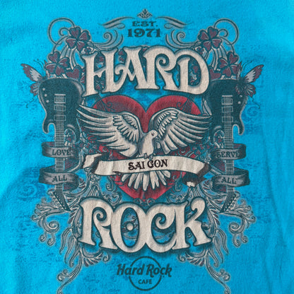 Hard Rock Saigon Womens Graphic Top Size S Teal Blue Fitted       -B21
