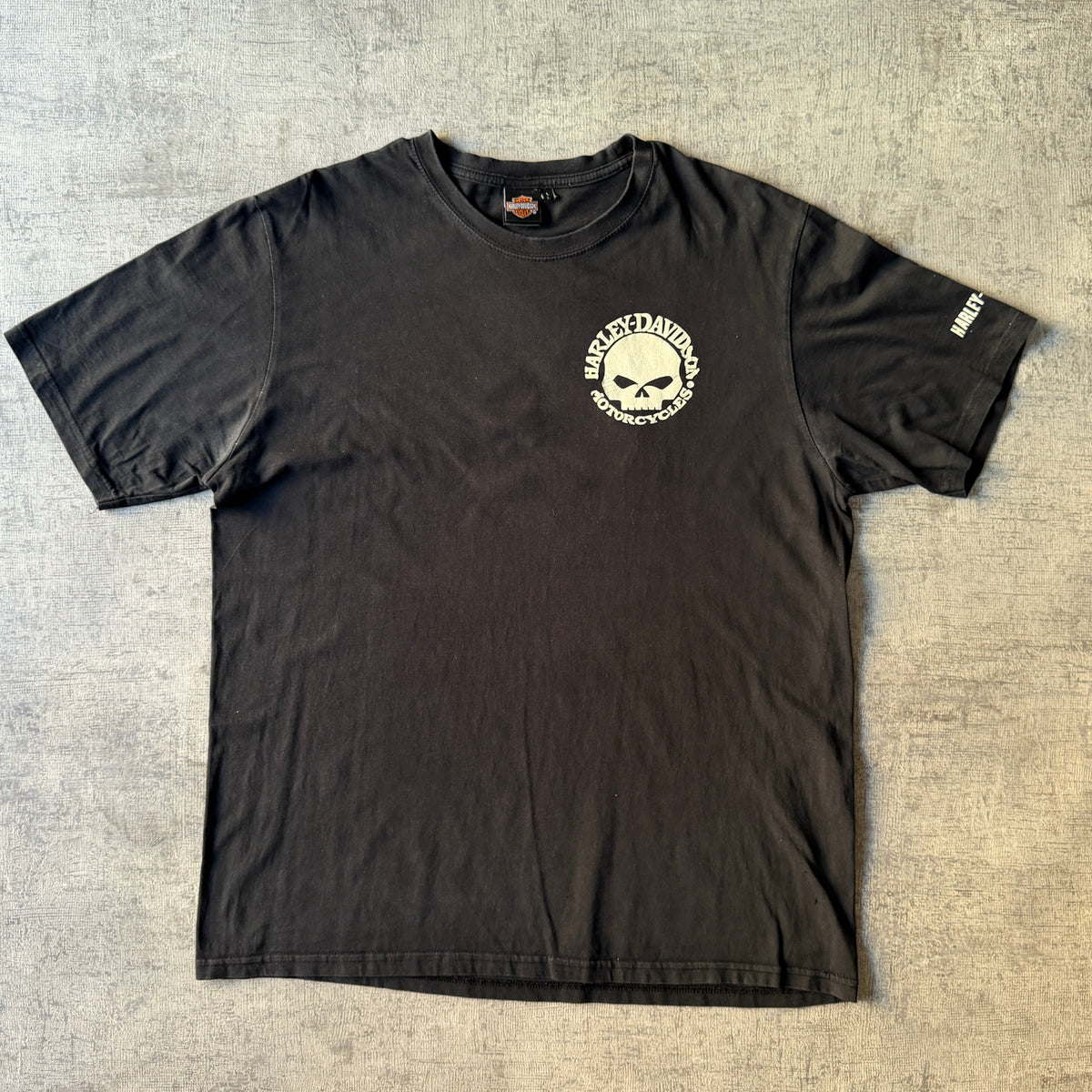 Harley Davidson Black Y2K Skull Graphic T-Shirt Size L Mens Tee                   -D63