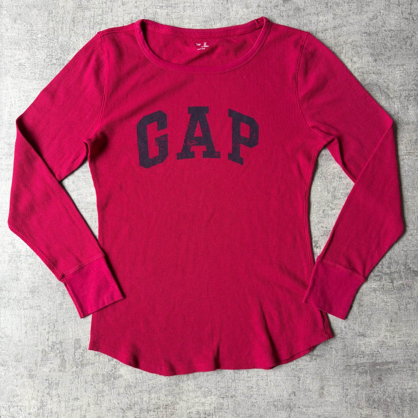 GAP Y2K Mens Long Sleeve Waffle Top Size L Pink Slim Fit             -E39