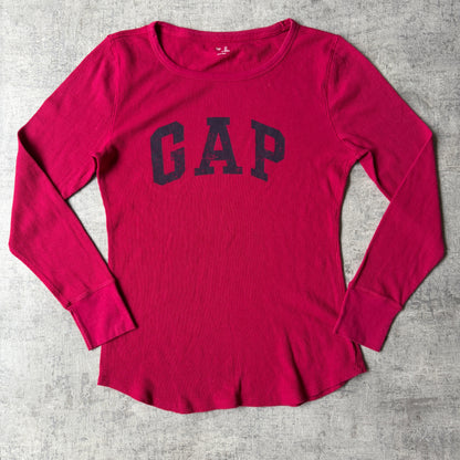 GAP Y2K Mens Long Sleeve Waffle Top Size L Pink Slim Fit             -E39