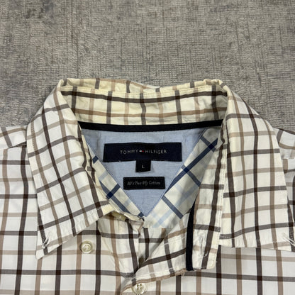 Tommy Hilfiger Plaid Cropped Button Up Shirt Size L Mens             -I4