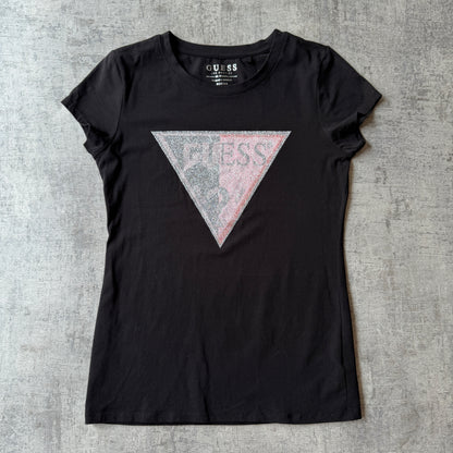 GUESS Womens Y2K Sparkle Top Size M Womens Black Fitted Tee           -B27