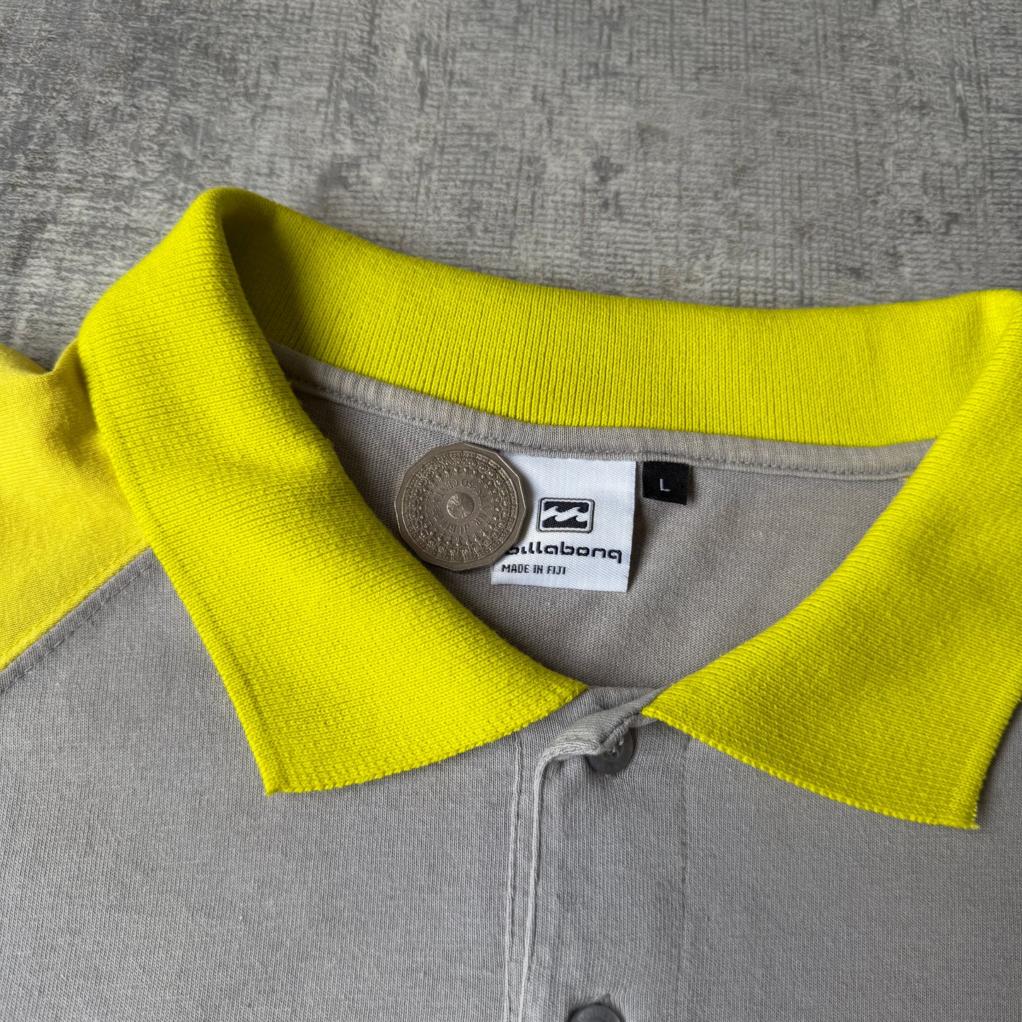 Billabong Y2K Polo Shirt Grey/ Yellow Two Tone Size L Mens           -B1
