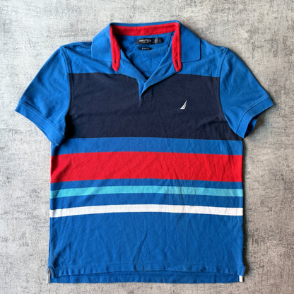 Nautica Y2K Mens Striped Polo Shirt Size L Mens Blue Red          -D52