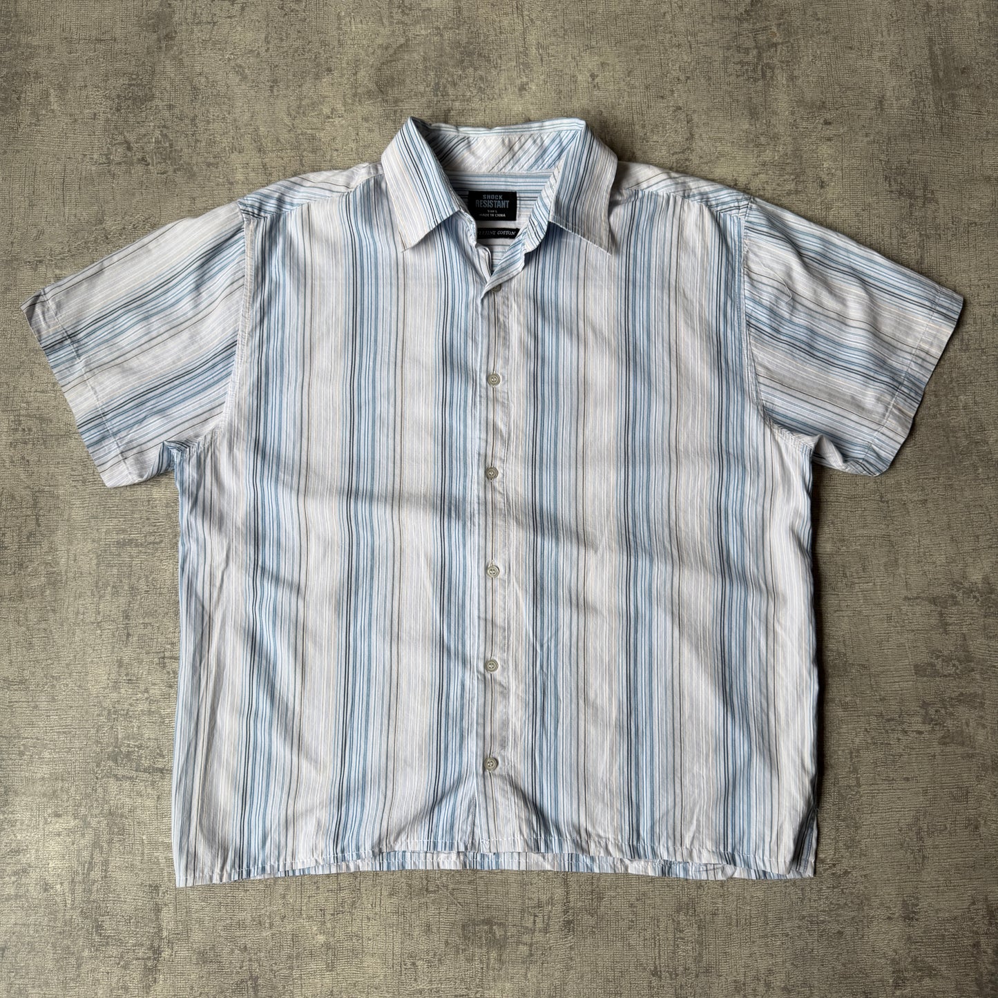 Shock Resistant Vintage Cropped Button Up Size L White Blue Striped       -B5