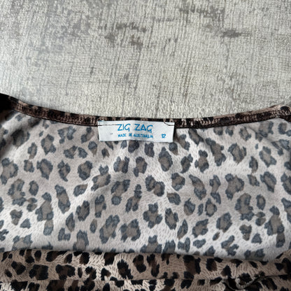 Zig Zag Womens Y2K Leopard Print Off Shoulder Top Size 12 Womens 3/4 Sleeve           -C42