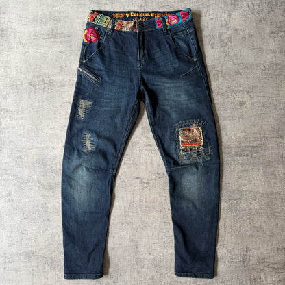 Desigual Y2K Embroidered Blue Jeans Size 26 Womens Skinny            -G1