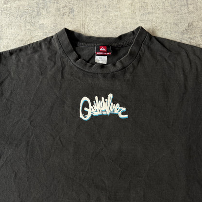 Quiksilver Y2K Black Mens Graphic T-Shirt Size XL Raised Print                 -D68
