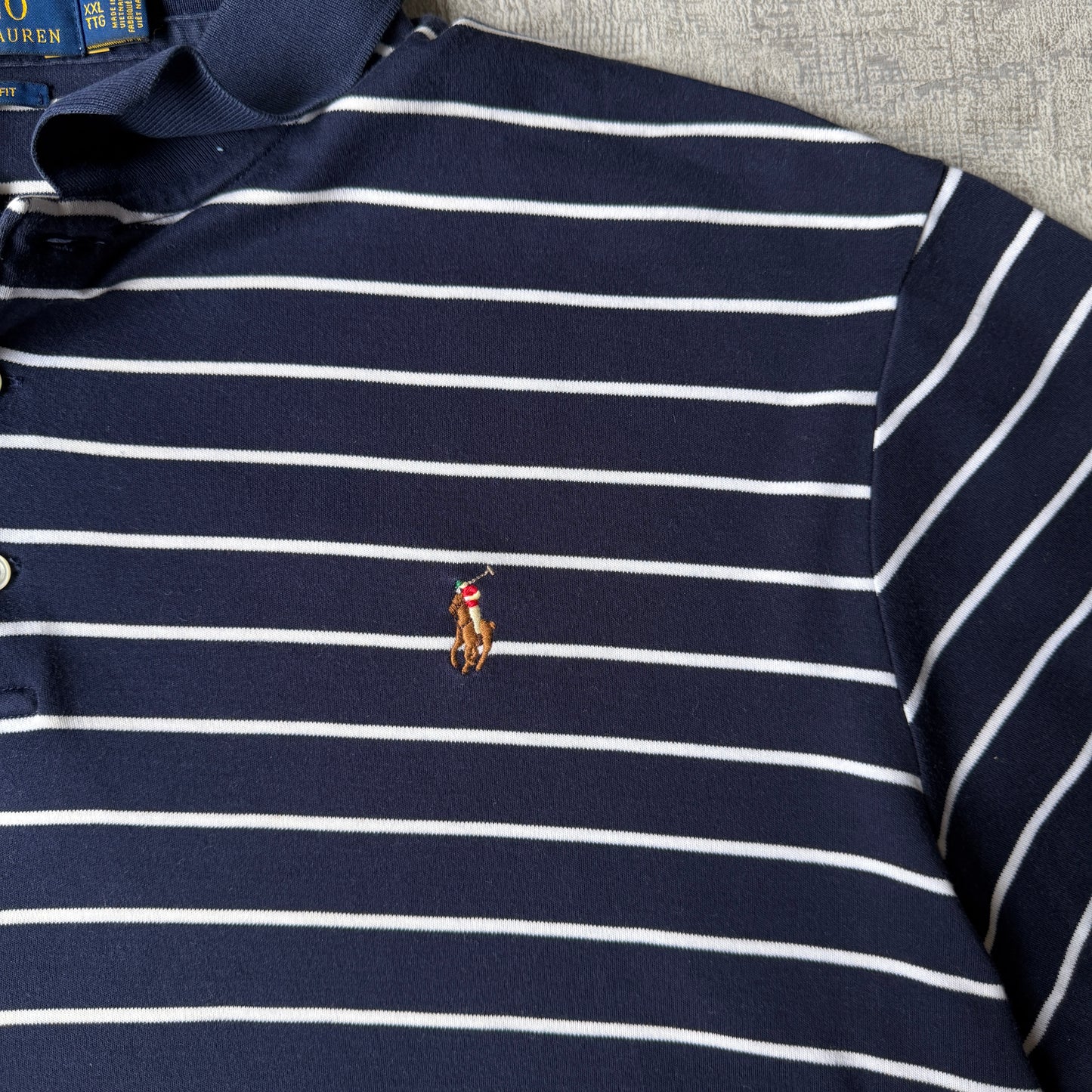 Polo Ralph Lauren Striped Polo Shirt Size XXL Mens Coloured Pony Navy/ White           -A34