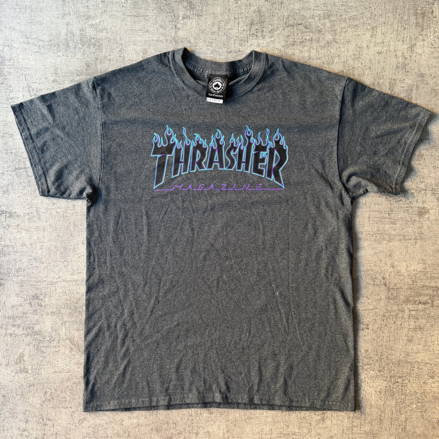 Vintage Thrasher Skate Tee Size L Mens Grey Graphic T-Shirt             -D58
