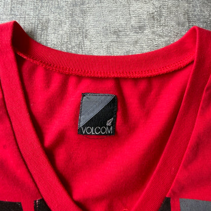 Volcom Y2K Womens Graphic Top Size S Womens Red V-Neck Tee           -B18