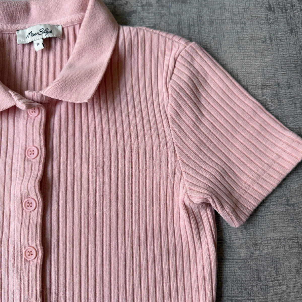 Miss Shop Y2K Womens Pink Ribbed Polo Shirt Size S            -H65