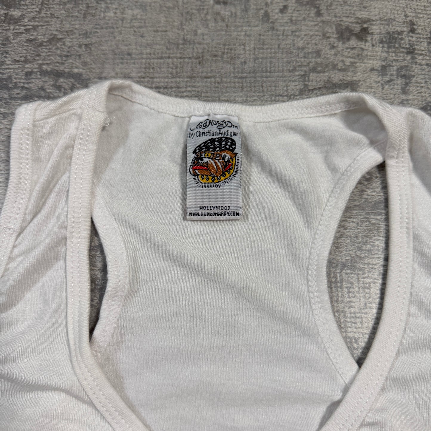 Ed Hardy Women’s Y2K Bejeweled Tiger Tank Top Size S White Singlet          -I52