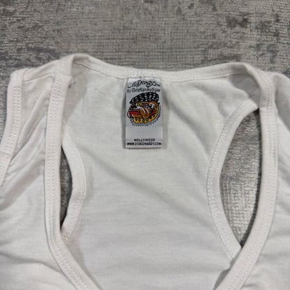 Ed Hardy Women’s Y2K Bejeweled Tiger Tank Top Size S White Singlet          -I52