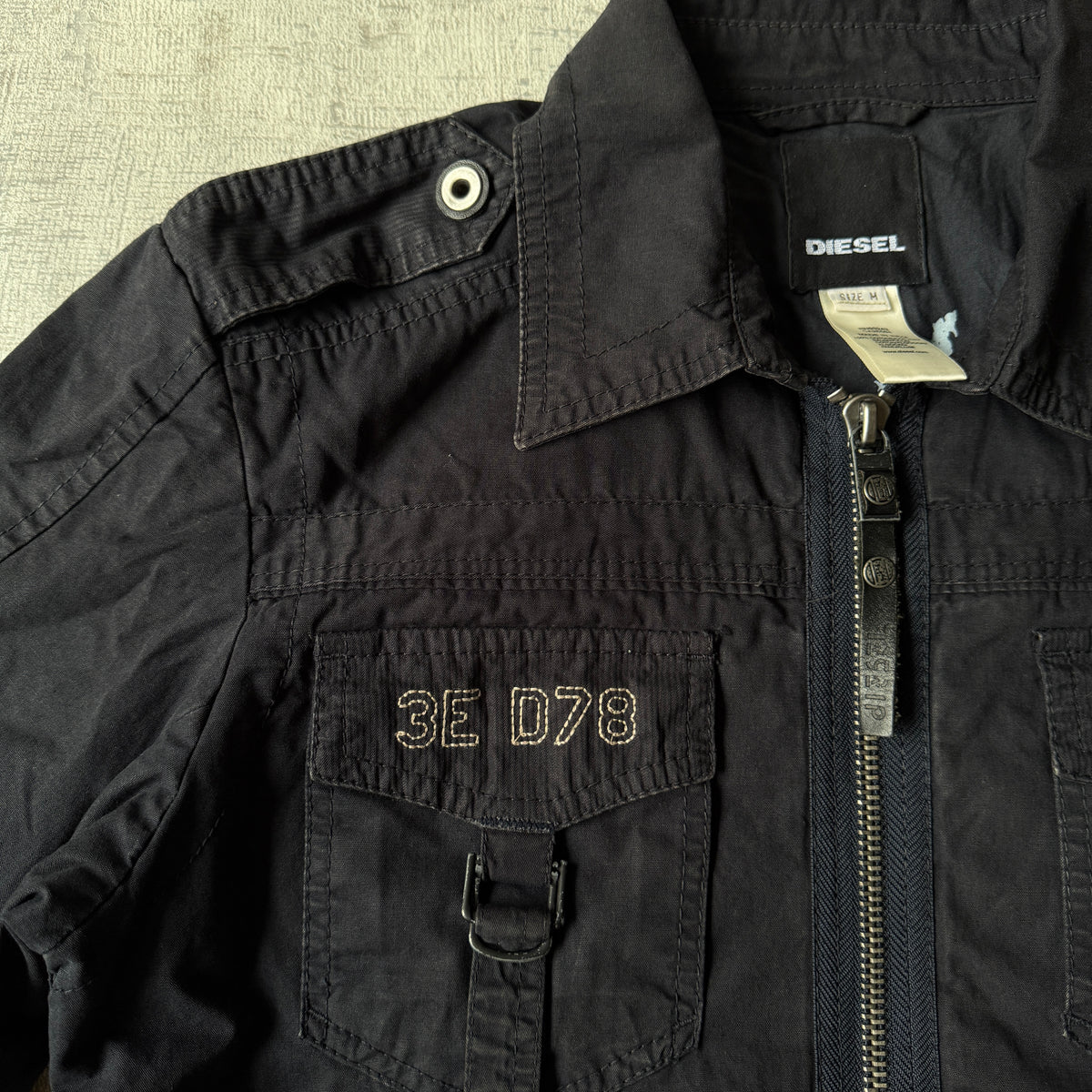 Diesel Mens Black Short Denim Jacket Size M Full Zip Y2K                  -F29