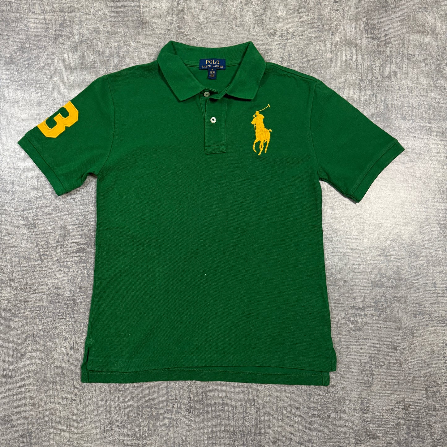Polo Ralph Lauren Womens Big Pony Polo Shirt Size M/10-12 Green/ Yellow Top               -I46
