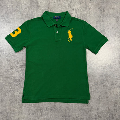 Polo Ralph Lauren Womens Big Pony Polo Shirt Size M/10-12 Green/ Yellow Top               -I46