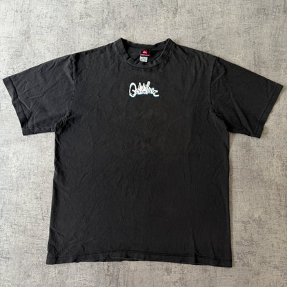 Quiksilver Y2K Black Mens Graphic T-Shirt Size XL Raised Print                 -D68