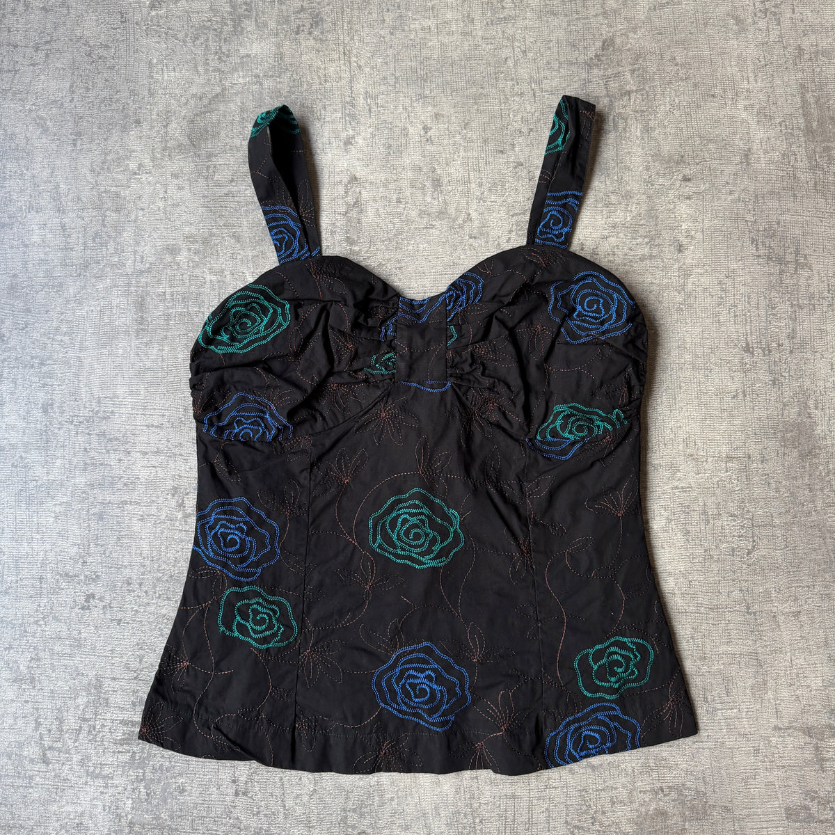 Ideals Y2K Womens Black Embroidered Cami Top Size 10 Womens            -G58