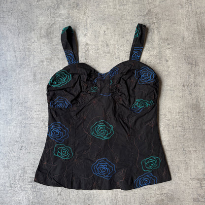Ideals Y2K Womens Black Embroidered Cami Top Size 10 Womens            -G58