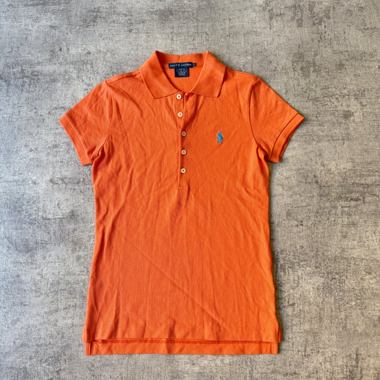 Ralph Lauren Y2K Polo Shirt Size S Womens Longline Orange Top     -A14